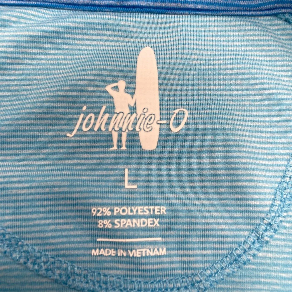 Johnnie-O Vaughn Quarter Zip Mens Large Baja Blue Striped Performance Pullover
